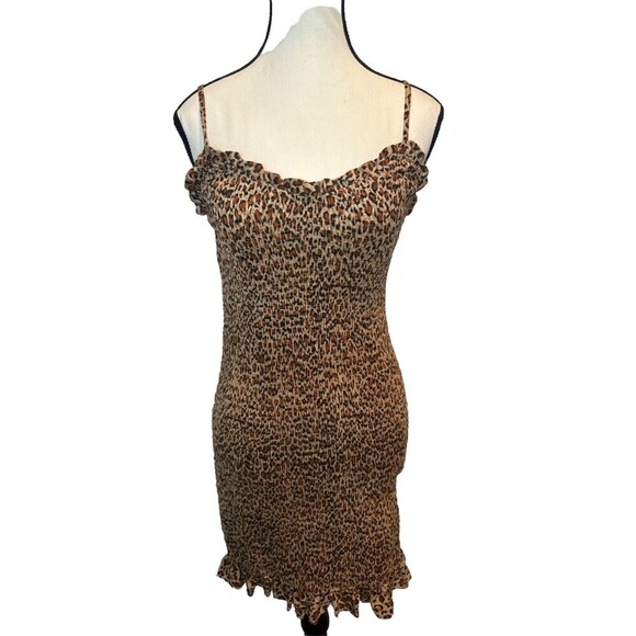 Storia Dresses & Skirts - Women’s STORIA LEOPARD Mini Cinched Tank Dress Ruffle Hem Size Large NWT